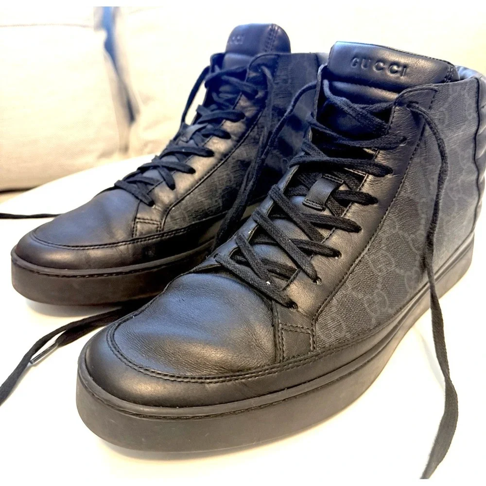 Gucci Black GG Supreme Canvas  Mens High Top Sneakers, Size US 10
